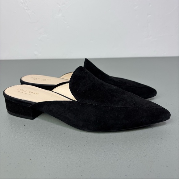Cole Haan Shoes - Cole Haan Black Suede Leather Mules Slip On Flats Point Women's 8.5B Classic